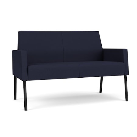 Lesro Mystic Lounge Reception Loveseat, Black, OH Navy Upholstery ML1501